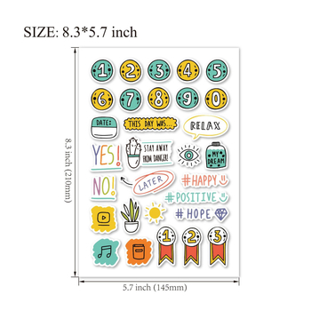 Стикери за планер комплект: 8 листа, 240 броя; ръчно рисувани елементи; стил карикатура; материал: самозалепващи стикери; подходящи за скрапбук, дневник, календар