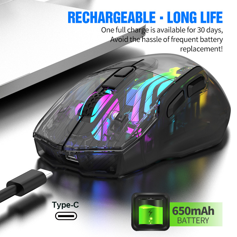 Bežična miša s 2,4G i Bluetooth, 1200 DPI, 4 razine DPI, 6 tipki, punjiva baterija, domet do 10 m