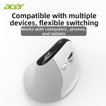 Acer Bezdrôtová Bluetooth vertikálna ergonomická myš, 7 tlačid, tichý chod, dosah 10 m, dobíjateľná batéria