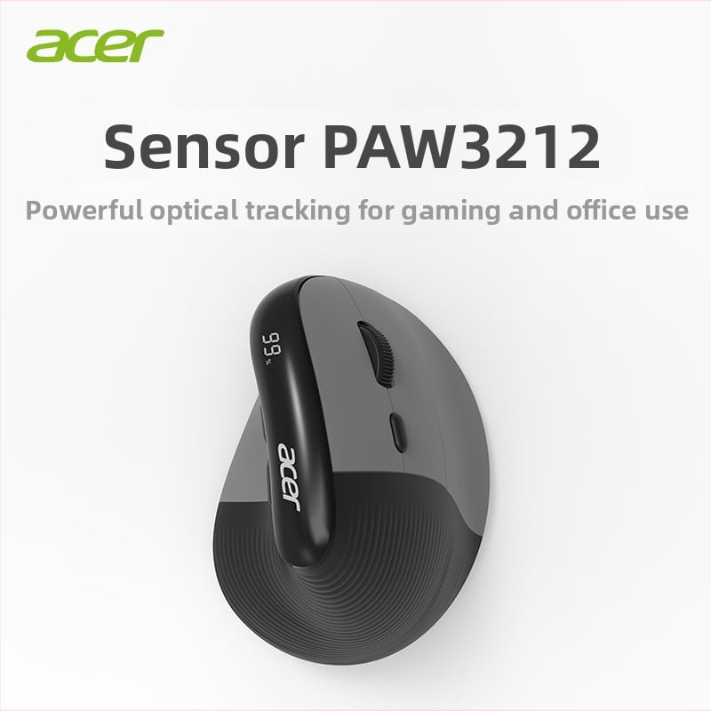 Acer Bezdrôtová Bluetooth vertikálna ergonomická myš, 7 tlačid, tichý chod, dosah 10 m, dobíjateľná batéria
