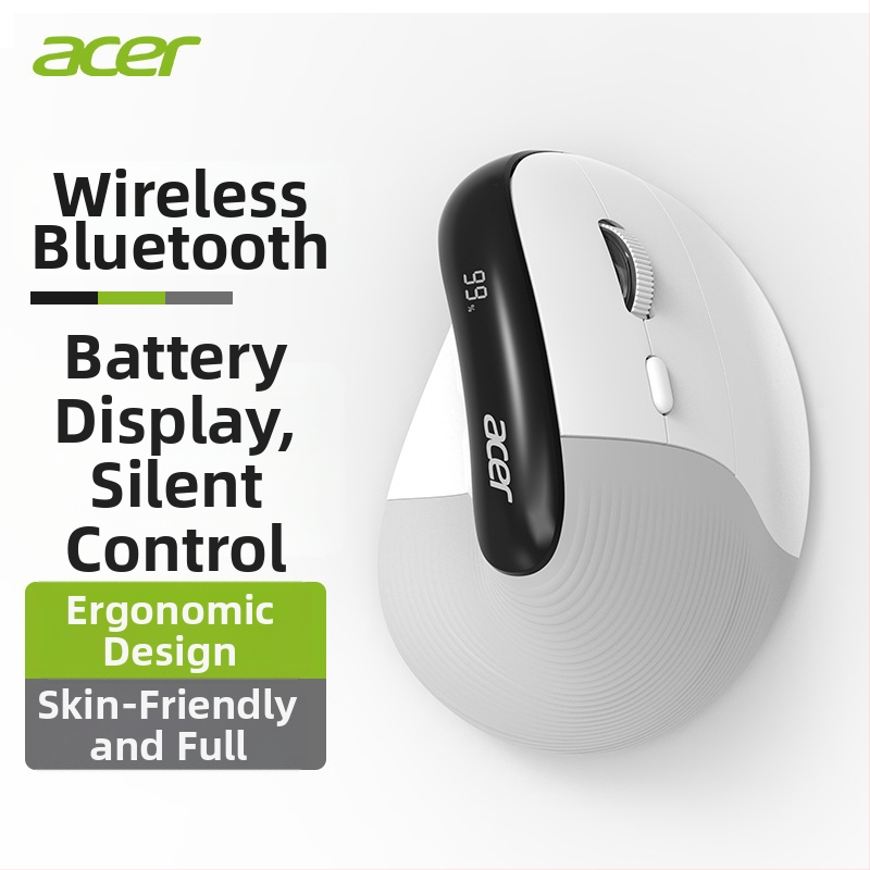 Acer Bezdrôtová Bluetooth vertikálna ergonomická myš, 7 tlačid, tichý chod, dosah 10 m, dobíjateľná batéria