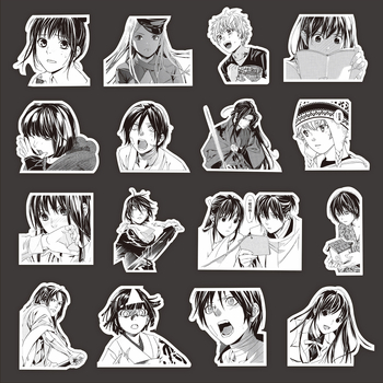 Noragami set naljepnica za dnevnik i futrolu za telefon – crno-bijeli kolag s Yato, Iki, Hiyori, Yukine (ljepljenje: Da; IP autorizacija: Ne; stil: japanski duh; proces: tisak)