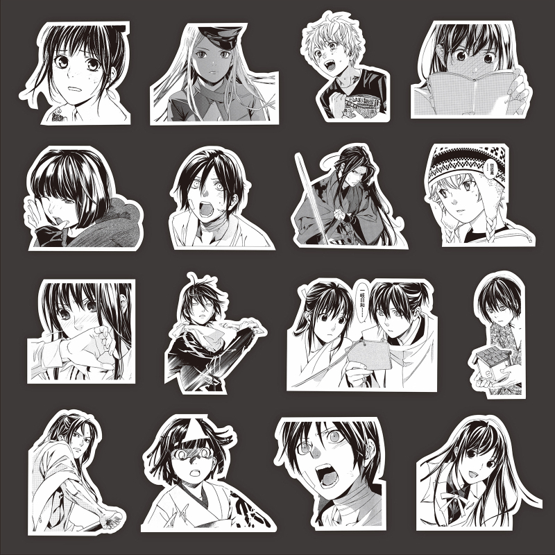 Noragami set naljepnica za dnevnik i futrolu za telefon – crno-bijeli kolag s Yato, Iki, Hiyori, Yukine (ljepljenje: Da; IP autorizacija: Ne; stil: japanski duh; proces: tisak)