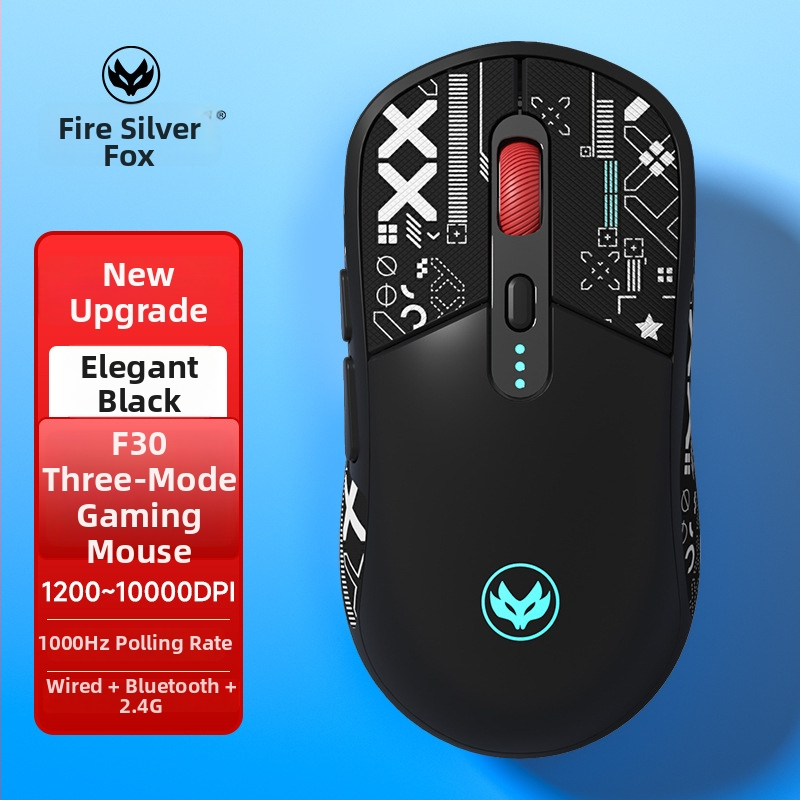 Hot Silver Fox fotoelektrická myš – USB rozhranie, 10000 DPI, 6 tlačidiel, kábel + 2.4G bezdrôtová, nabíjateľná