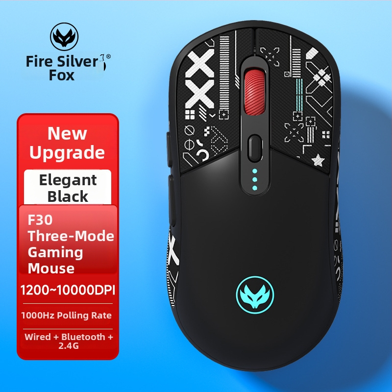 Hot Silver Fox fotoelektrická myš – USB rozhranie, 10000 DPI, 6 tlačidiel, kábel + 2.4G bezdrôtová, nabíjateľná