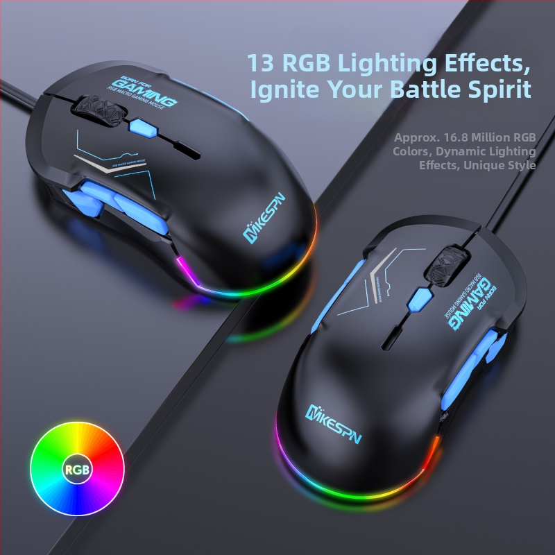Herný myš 12800 DPI, 10 tlačidiel, USB káblový, RGB makro podpora, model X12