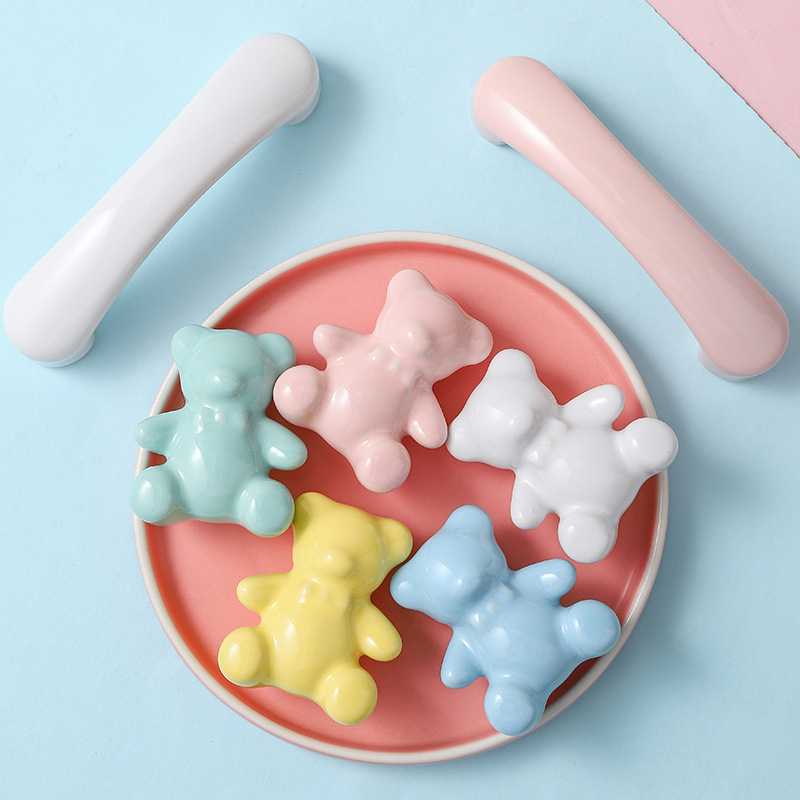 Mâner Teddy Bear pentru dulap și sertare - ceramică, glazură colorată, model 546, Peng E