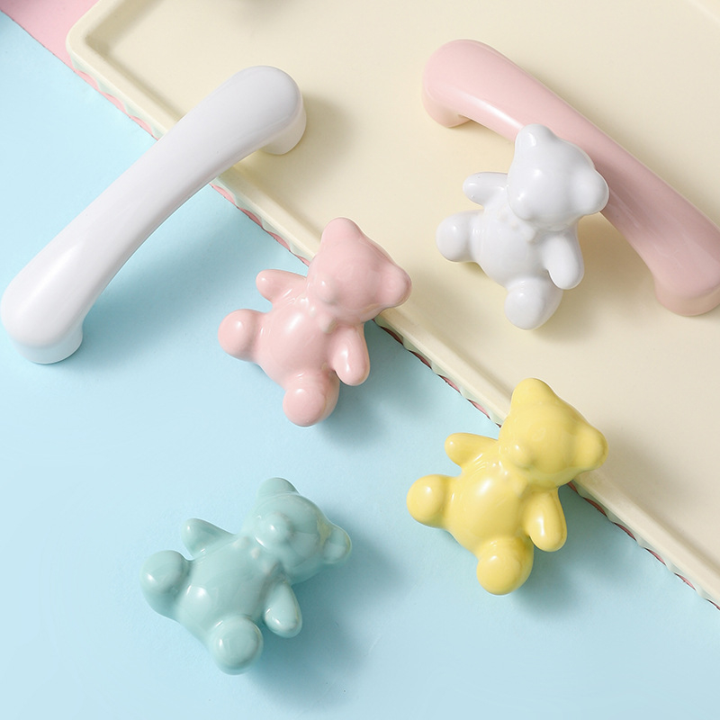 Mâner Teddy Bear pentru dulap și sertare - ceramică, glazură colorată, model 546, Peng E