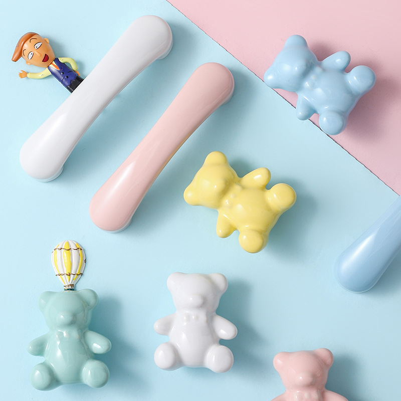 Mâner Teddy Bear pentru dulap și sertare - ceramică, glazură colorată, model 546, Peng E