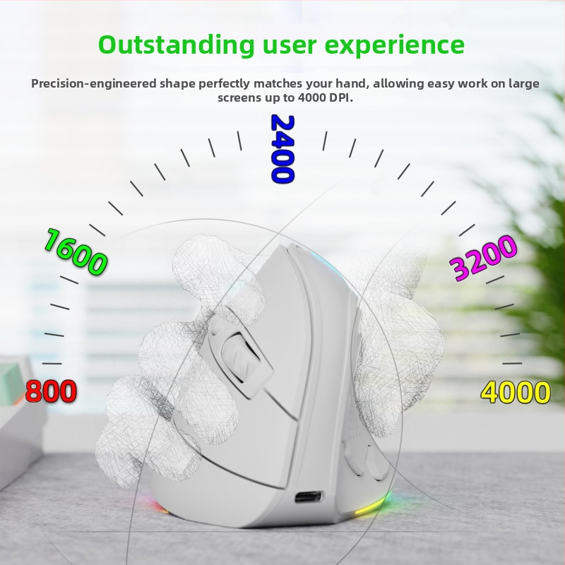 Bezdrôtová vertikálna ergonomická myš s dvojitým režimom (2.4G/Bluetooth), 4000dpi, 9 tlačidiel, dobíjateľná, dosah až 10 m