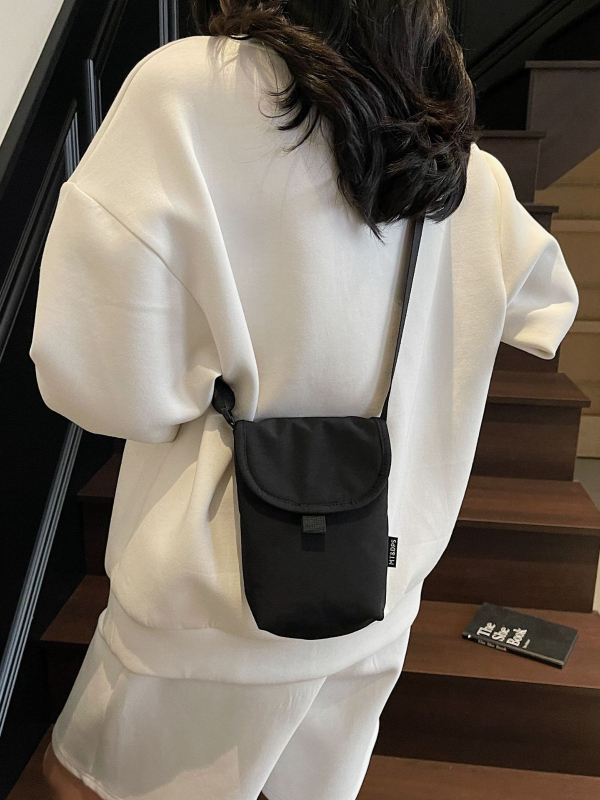 Geantă de umăr unisex din nylon, formă verticală pătrată, închidere magnetică, buzunar pentru telefon