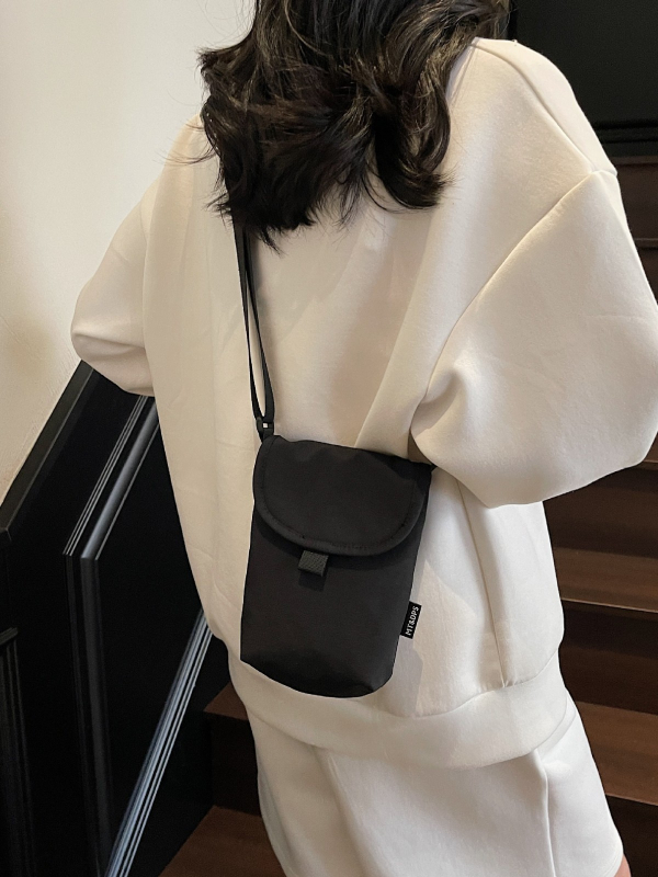 Geantă de umăr unisex din nylon, formă verticală pătrată, închidere magnetică, buzunar pentru telefon