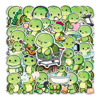 Set de stickere: 50 țestoase caricaturale cu ochi rotunzi drăguți; stil drăguț; marca Full of; greutate 30 g; imprimare offset