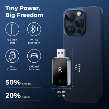 Cutie CarPlay wireless pentru mașină – interfață USB/Type-C, alimentare 5V, ABS cu textură metalică pulverizată, model Usb wireless carplay smart car box, compatibilă cu autovehicule care susțin CarPlay cablat