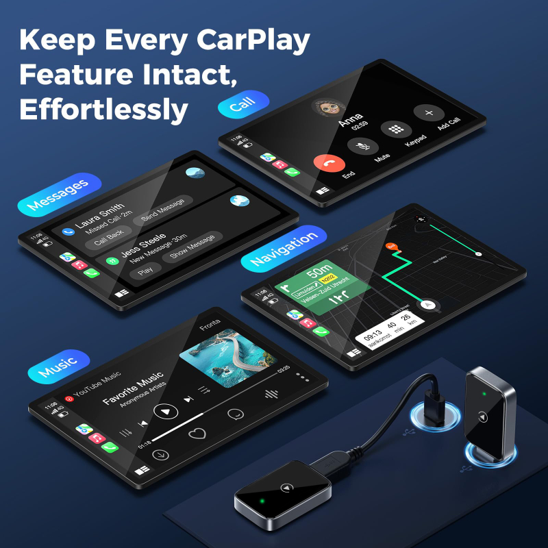 Cutie CarPlay wireless pentru mașină – interfață USB/Type-C, alimentare 5V, ABS cu textură metalică pulverizată, model Usb wireless carplay smart car box, compatibilă cu autovehicule care susțin CarPlay cablat