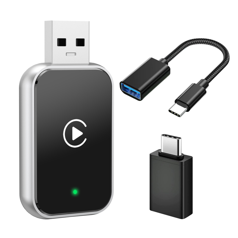 Cutie CarPlay wireless pentru mașină – interfață USB/Type-C, alimentare 5V, ABS cu textură metalică pulverizată, model Usb wireless carplay smart car box, compatibilă cu autovehicule care susțin CarPlay cablat