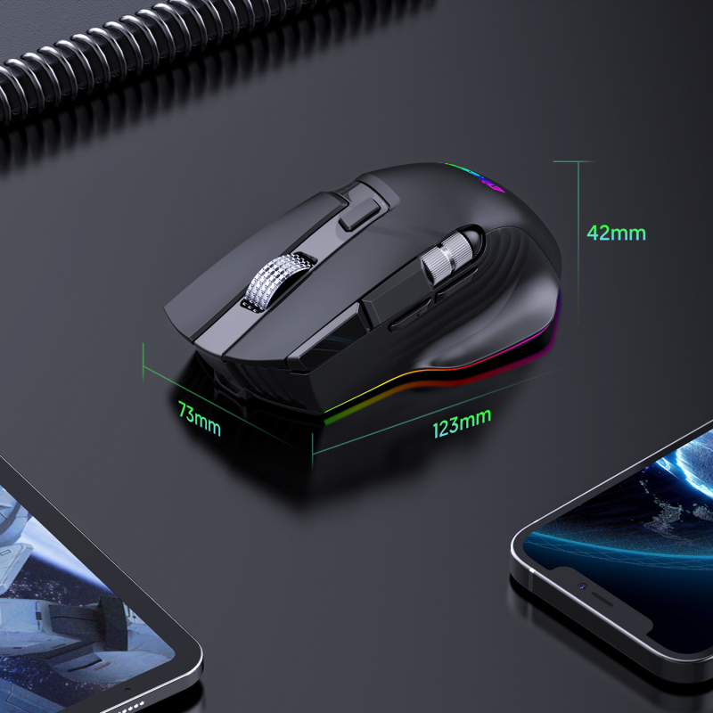 Gaming miš s tri načina rada, podrška makra, 10 programabilnih tipki, RGB osvijetljenje, 16000 DPI, žično + 2,4G bežično povezivanje