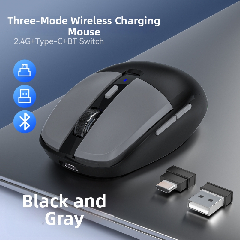 Bezdrôtová optická myš T25, 3200 DPI, 6 tlačidiel, dvojmódové bezdrôtové pripojenie (2.4G + Bluetooth), ergonomický dizajn, nabíjateľná cez USB kábel