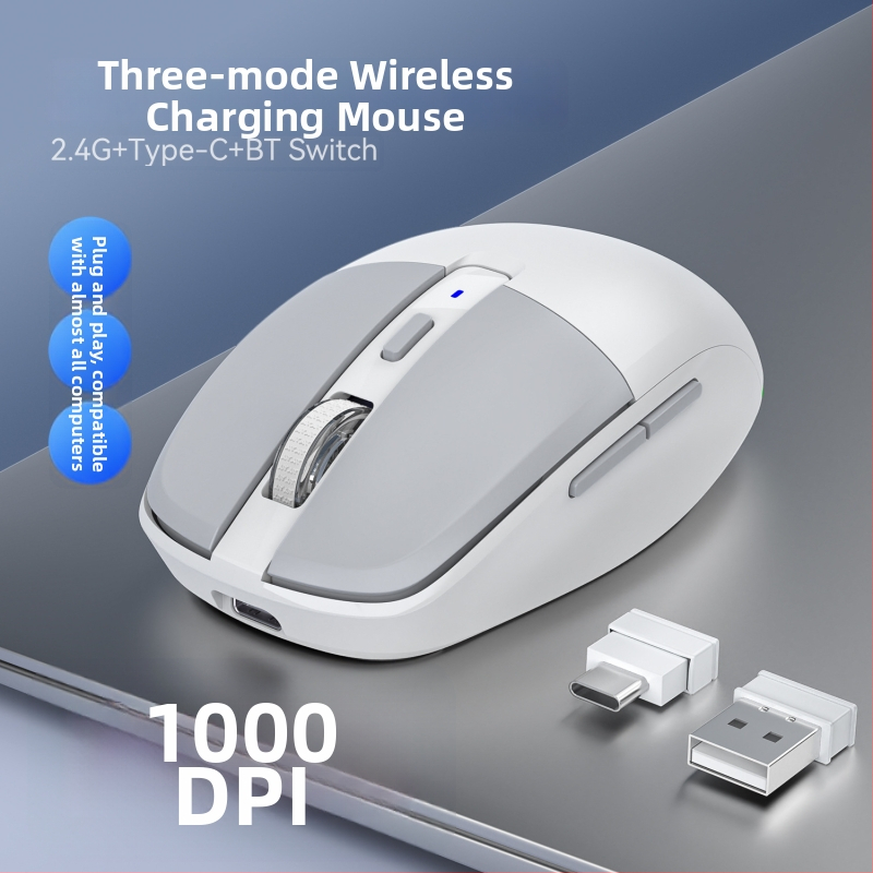 Bezdrôtová optická myš T25, 3200 DPI, 6 tlačidiel, dvojmódové bezdrôtové pripojenie (2.4G + Bluetooth), ergonomický dizajn, nabíjateľná cez USB kábel