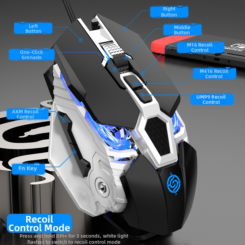Q18 mänguhiir, juhtmega, optiline sensor, 5600dpi, 9 nupud, ergonoomiline, 6 DPI tase, 1.5m kaabel