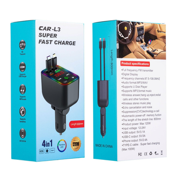 Player Bluetooth pentru mașină cu transmisie FM și încărcare PD rapidă, Model L3L4L5, 120W, ABS, pentru mașini mici