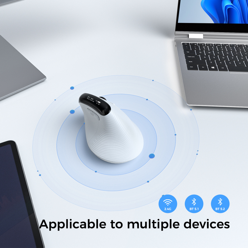 Ergonomska vertikalna bežična miška s USB sučeljem, 6400 DPI, 6 tipki, bežična veza 2,4 GHz i Bluetooth, punjiva baterija