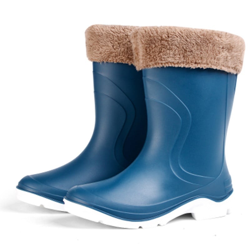 Cizme de ploaie pentru femei - lungime midi, vârf PVC gros, toc mic 1–3 cm, pentru toate sezoanele