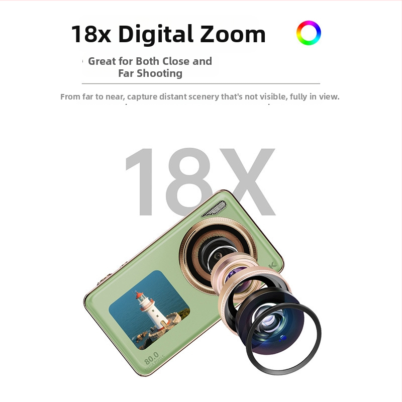 Študentská digitálna kamera s prednou a zadnou duálnou kamerou, 18x optický zoom, CMOS senzor 12MP, 3,0'' LCD, 1080p video, elektronická stabilizácia