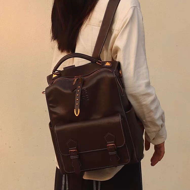 Unisex ruksak, vintage britanski stil, od prave kože, kompozitna kravlja koža, kapacitet ispod 20 L, naramenice s zračnim jastukom, PU podstava