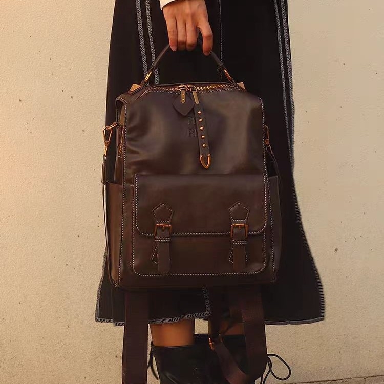 Unisex ruksak, vintage britanski stil, od prave kože, kompozitna kravlja koža, kapacitet ispod 20 L, naramenice s zračnim jastukom, PU podstava