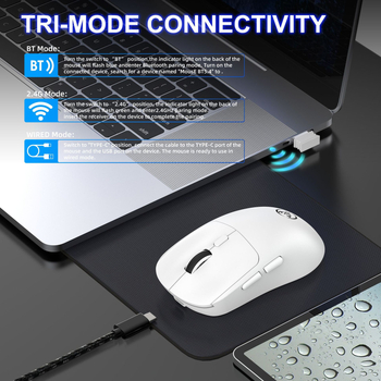 Bežični gaming miš s tri načina, Bluetooth 5.4, 6400 DPI, 6 tipki, USB