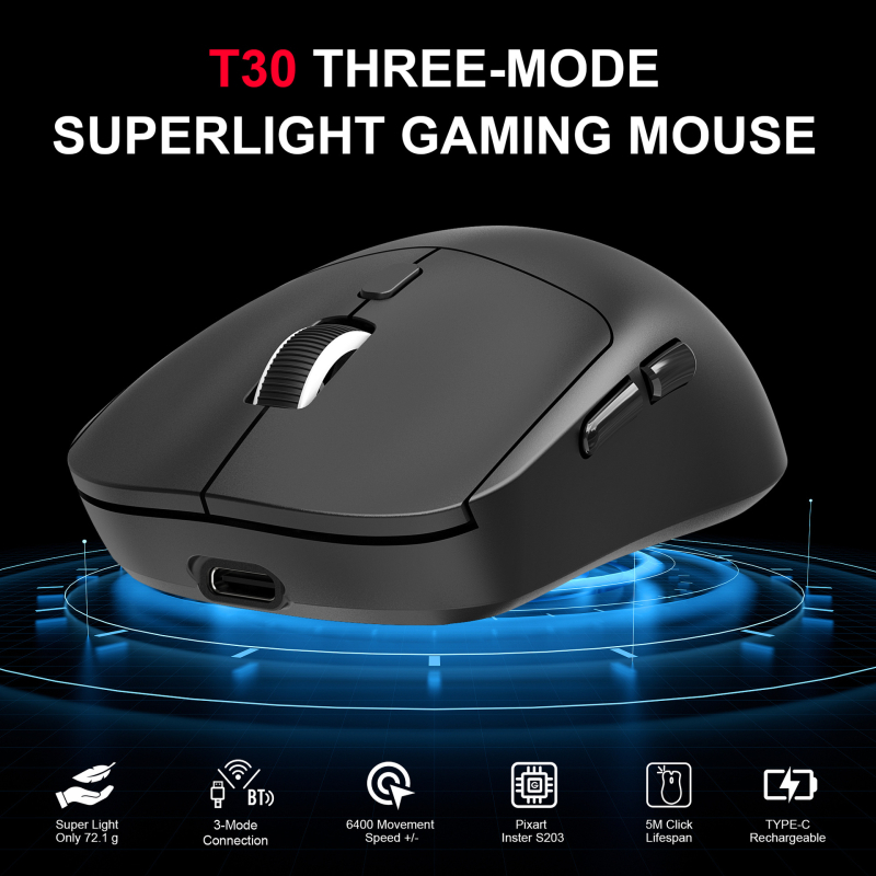 Bežični gaming miš s tri načina, Bluetooth 5.4, 6400 DPI, 6 tipki, USB