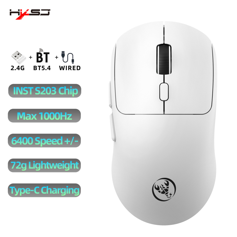 Bežični gaming miš s tri načina, Bluetooth 5.4, 6400 DPI, 6 tipki, USB