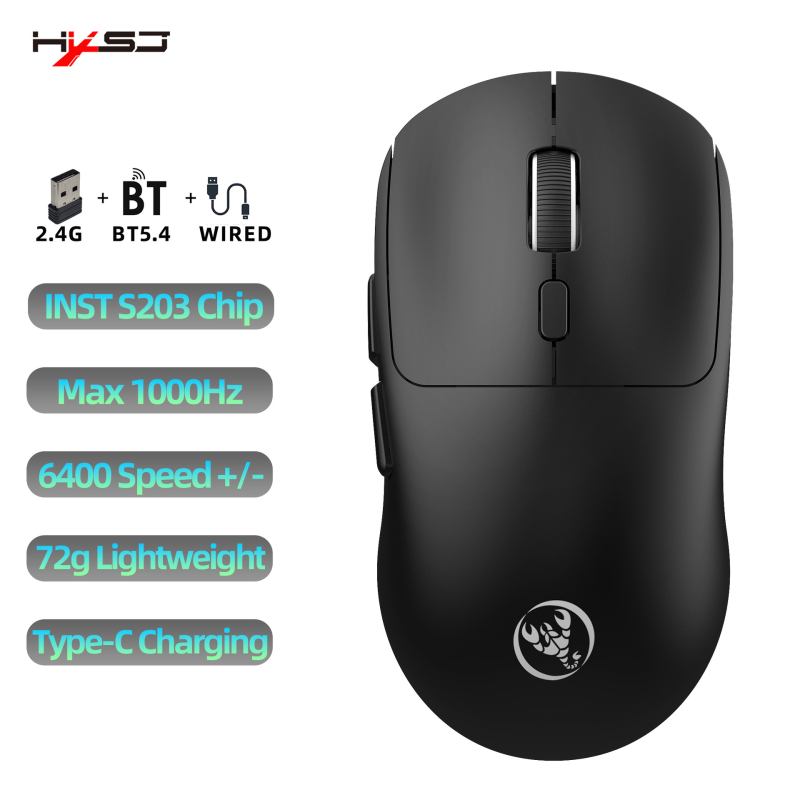 Bežični gaming miš s tri načina, Bluetooth 5.4, 6400 DPI, 6 tipki, USB
