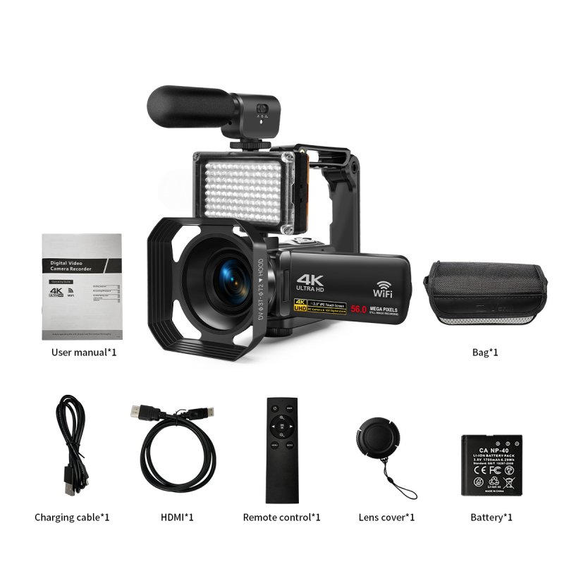 4K digitaalne kaamera CMOS-sensoriga, 3,0-tollise puutetundliku LCD-ekraaniga, stereo mikrofon, elektrooniline pildistabilisaator