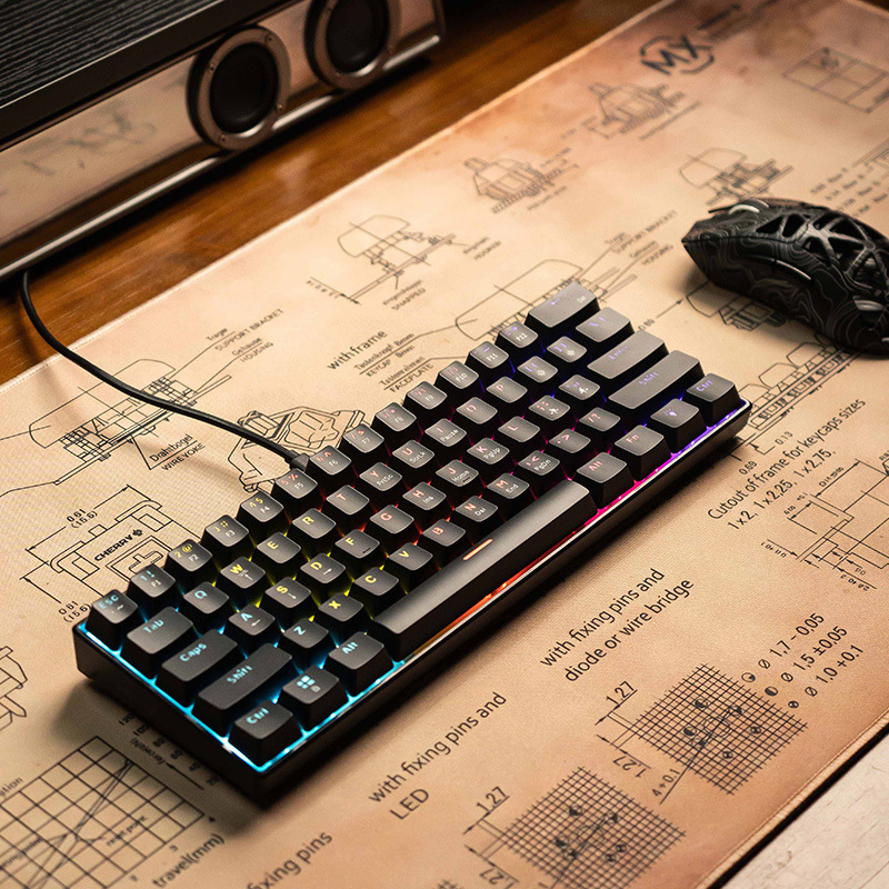 Mechanická klávesnica, 61 kláves, káblové USB pripojenie, zmiešané podsvietenie, mechanický spínač