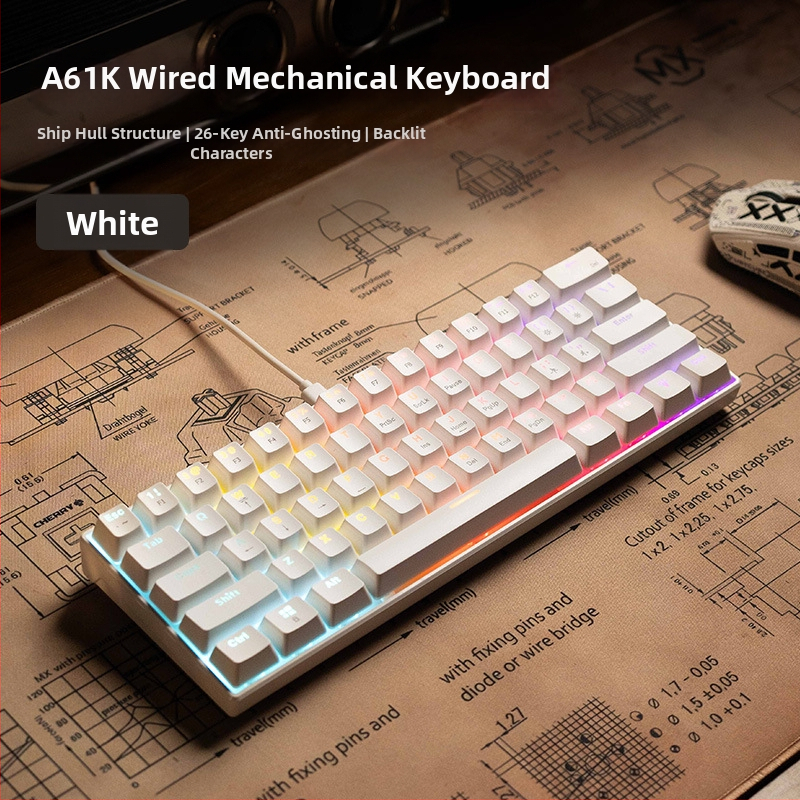 Mechanická klávesnica, 61 kláves, káblové USB pripojenie, zmiešané podsvietenie, mechanický spínač