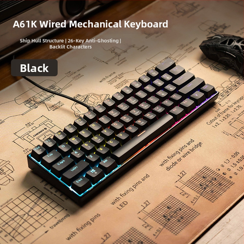 Mechanická klávesnica, 61 kláves, káblové USB pripojenie, zmiešané podsvietenie, mechanický spínač