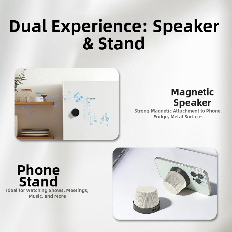 Boxă Bluetooth magnetică, Bluetooth 5.3, 3W, răspuns în frecvență 100 Hz–20 kHz, IPX4 rezistență la apă, baterie încorporată 100–300 mAh