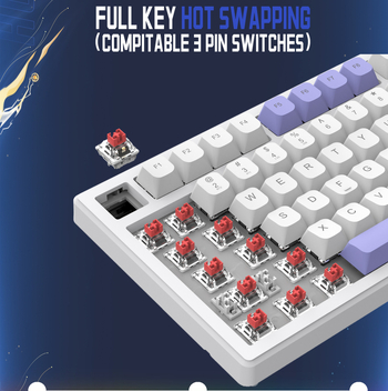 KYSONA Tastatură de gaming cu switch-uri roșii hot-swappable, conectivitate în trei moduri, 88–98 taste, iluminare RGB, cablu de 1.6 m, conectare la 3 dispozitive