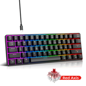 Tastatură mecanică cu fir de 61 taste, iluminare RGB și switchuri roșii liniari, ABS plastic