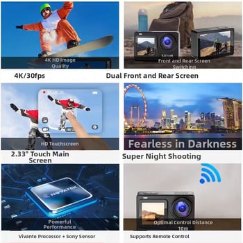 Κάμερα δράσης SJ8 Dual Screen με 4K30fps, αισθητήρας Sony IMX335, διπλή οθόνη αφής, οπτική σταθεροποίηση