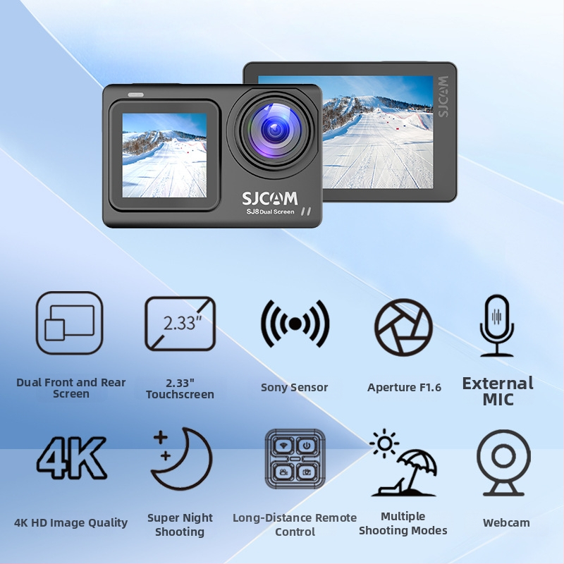 Κάμερα δράσης SJ8 Dual Screen με 4K30fps, αισθητήρας Sony IMX335, διπλή οθόνη αφής, οπτική σταθεροποίηση