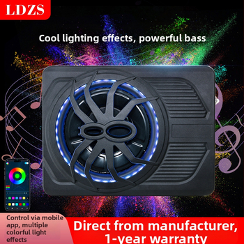 Aktīvs automašīnas zemfrekvences skaļrunis ar LED apgaismojumu, ļoti plāns dizains; maksimālā jauda 800W, pretestība 2,6 Ω, frekvenču diapazons 20 Hz–150 Hz, jutīgums >90 dB, THD <0,4%