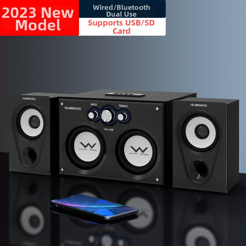 Bluetooth asztali számítógép hangszóró, 2.1-kanalas, 45W kimenet, USB és Bluetooth 4.2, fa burkolat