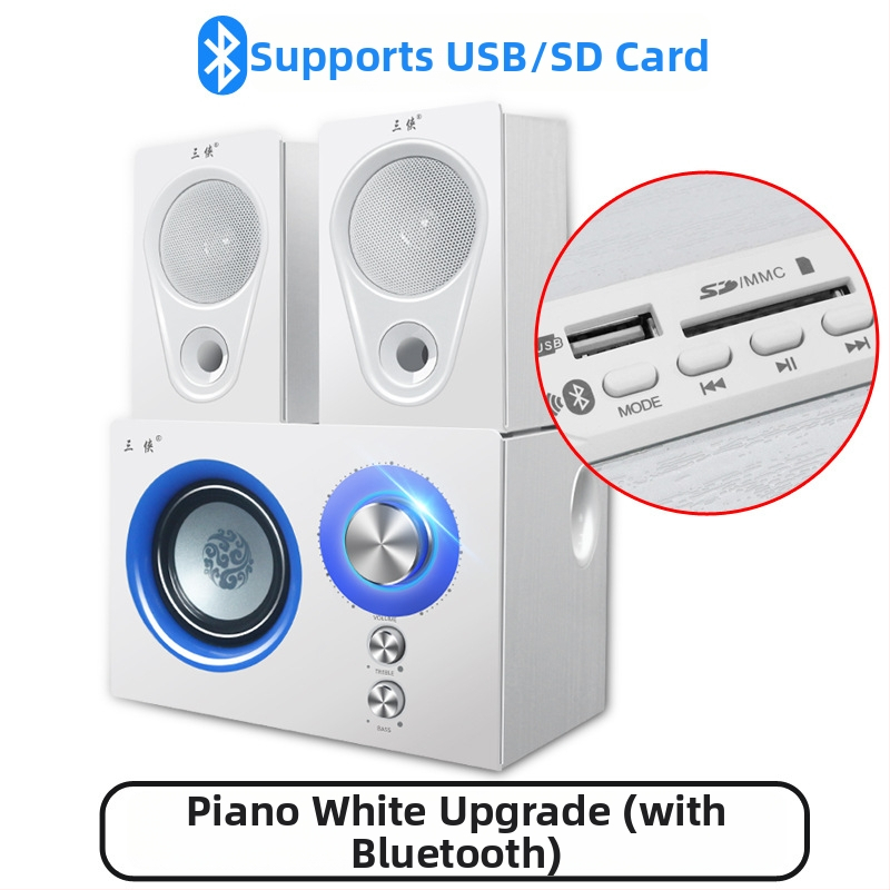 Bluetooth asztali számítógép hangszóró, 2.1-kanalas, 45W kimenet, USB és Bluetooth 4.2, fa burkolat