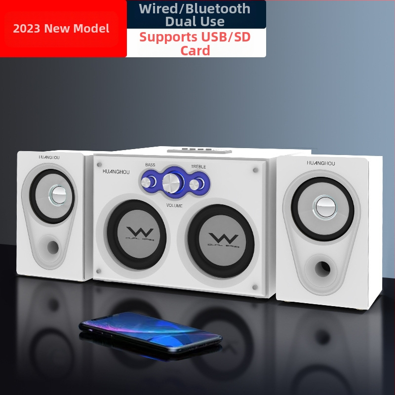 Bluetooth asztali számítógép hangszóró, 2.1-kanalas, 45W kimenet, USB és Bluetooth 4.2, fa burkolat