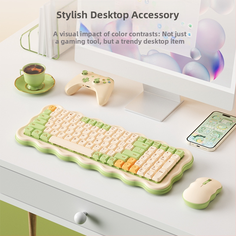 Bezdrôtový set klávesnice a myši B.O.W MK98, 98 kláves, bezdrôtové pripojenie, USB rozhranie pre myš, dizajn kláves so štruktúrou kráter, kompatibilné so stolným počítačom