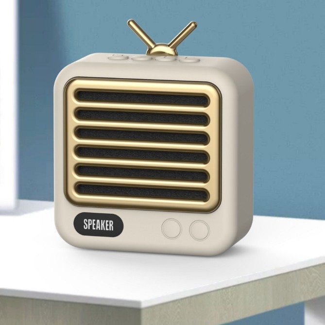 difuzor Bluetooth retro cu baterie încorporată de 300–500 mAh, 3W, 20Hz–20kHz, SNR ≥85 dB, rază de până la 10 m