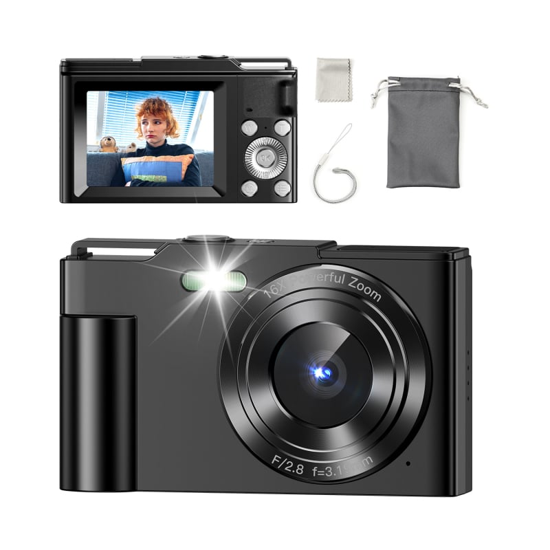 DC01 Selfiekamera: 8MP CMOS szenzor, 16x optikai zoom, 2,3" HD LCD, periszkópos objektív, teljes manuális működés